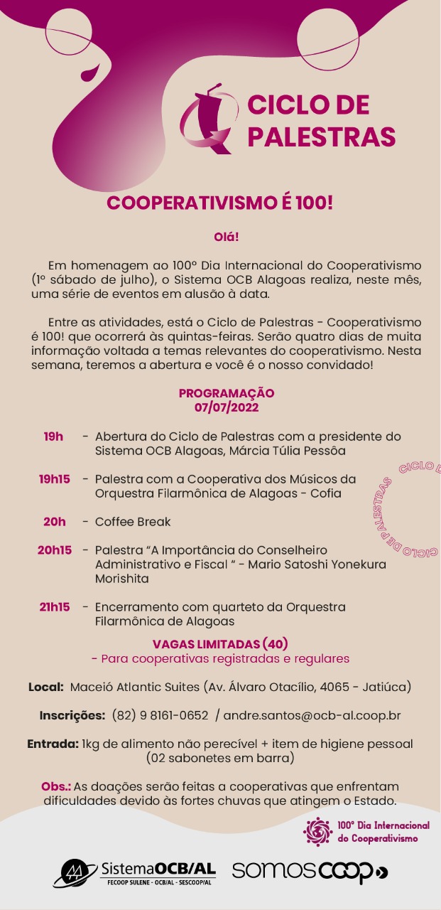 Sistema OCB/AL realiza Ciclo de Palestras – Cooperativismo é 100!